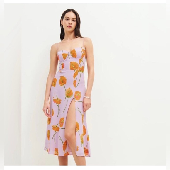 Reformation Juliette Dress Luciana Purple Orange Floral Size 8 - Picture 3 of 16